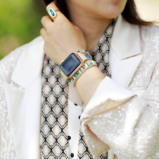 Handmade Amazonite Vegan Rope Apple Watch Straps - 3 x Wrap