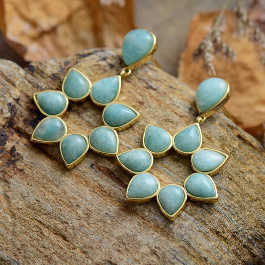 Handmade Amazonite and Gold Flower Stud Earrings