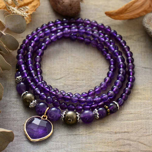 Handmade Amethyst Beaded Heart Pendant Bracelet/Necklace - 26.8 inches