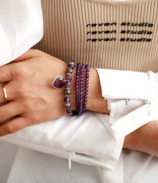 Handmade Amethyst Beaded Heart Pendant Bracelet/Necklace - 26.8 inches