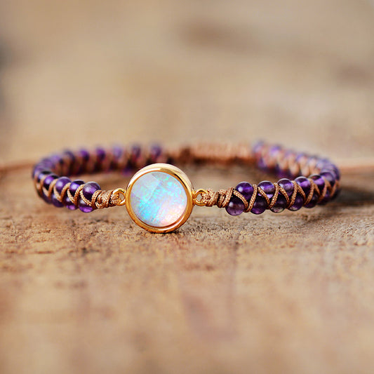 Handmade Amethyst String Braided and Opal Bracelet