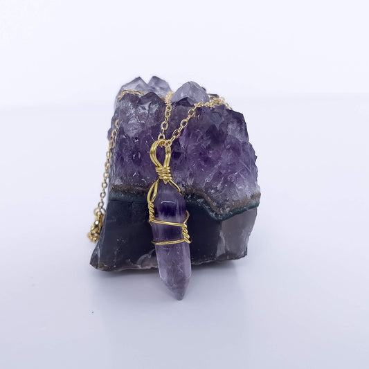 Amethyst Natural Healing Stone Pendant Necklace