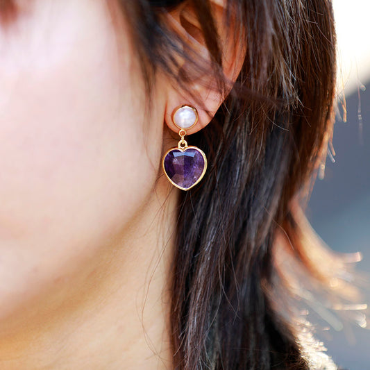 Handmade Amethyst Heart Shaped Stud Earrings
