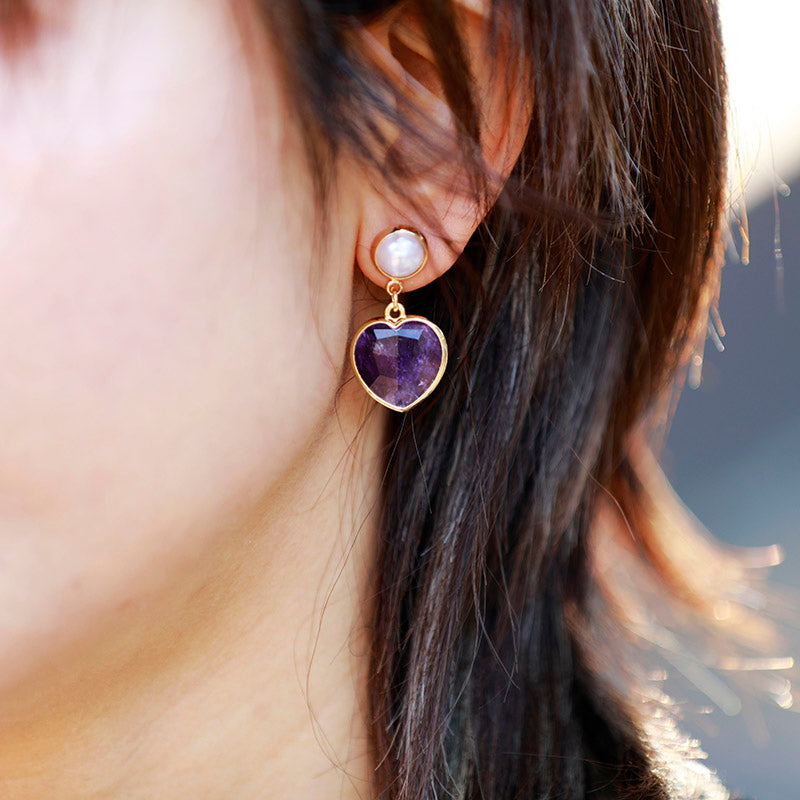 Handmade Amethyst Heart Shaped Stud Earrings