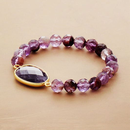 Handmade Natural 8MM Amethyst Elastic Charm Bracelet