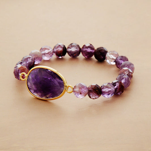 Handmade Natural 8MM Amethyst Elastic Charm Bracelet