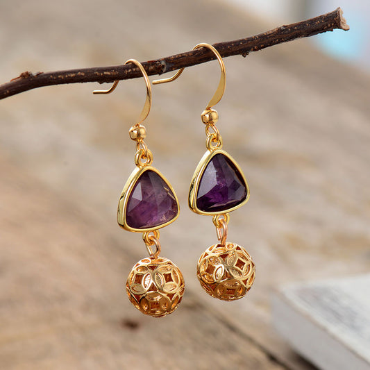 Handmade Amethyst and Gold Cham Earrings