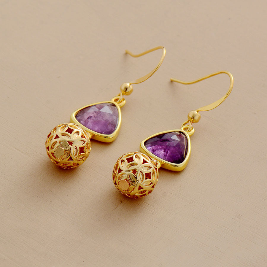 Handmade Amethyst and Gold Cham Earrings