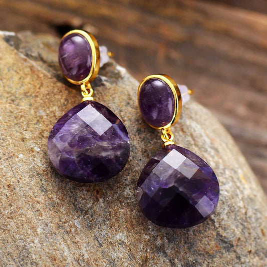 Handmade Amethyst and Gold Teardrop Dangle Earrings