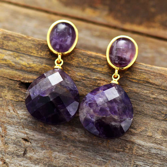 Handmade Amethyst and Gold Teardrop Dangle Earrings