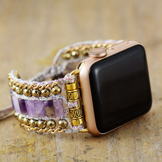 Handmade Amethyst and Hematite Adjustable Apple Watch Bracelet