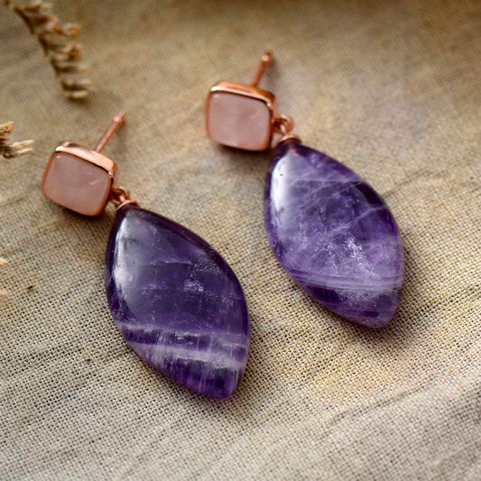 Handmade Amethyst and Rose Gold Crystal Earrings