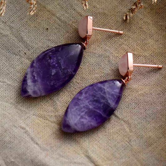 Handmade Amethyst and Rose Gold Crystal Earrings
