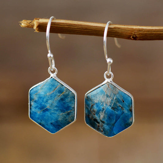 Handmade Apatite Hexagon Dangle Earrings