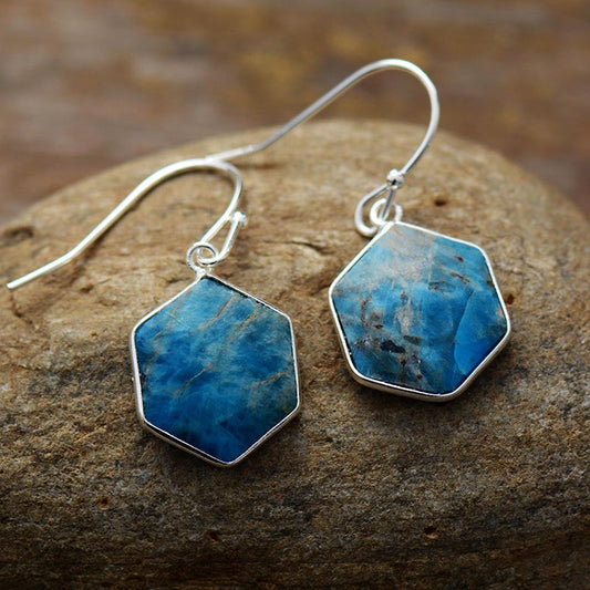 Handmade Apatite Hexagon Dangle Earrings