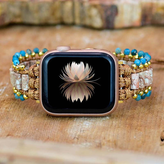 Handmade Apatite, Hematite and Jasper Apple Watch Bracelet with Wax Rope