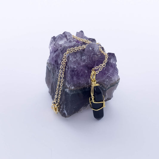 Black Agate Natural Healing Stone Pendant Necklace