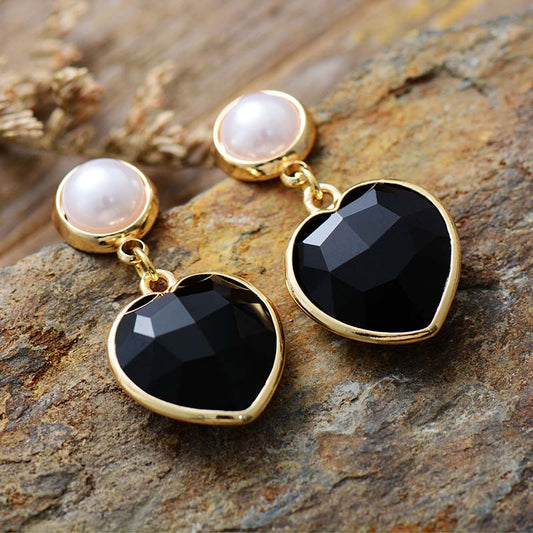 Handmade Black Onyx Heart Shaped Stud Earrings