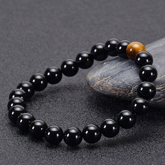 Natural Black Onyx with Tiger Eye Stone Beads Bracelet