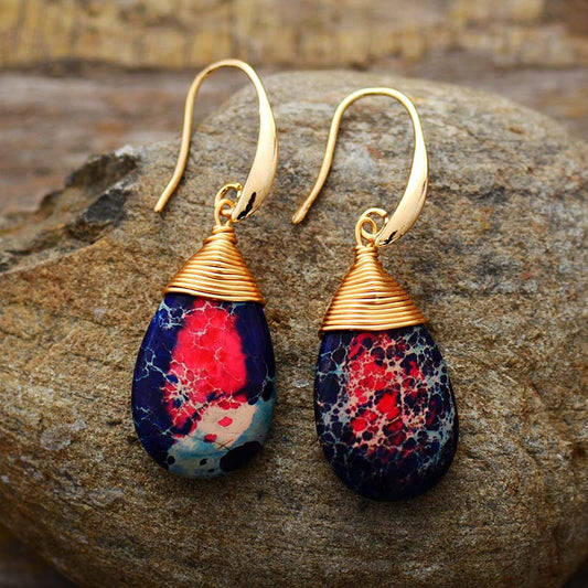 Handmade Blue Imperial Jasper Teardrop Earrings