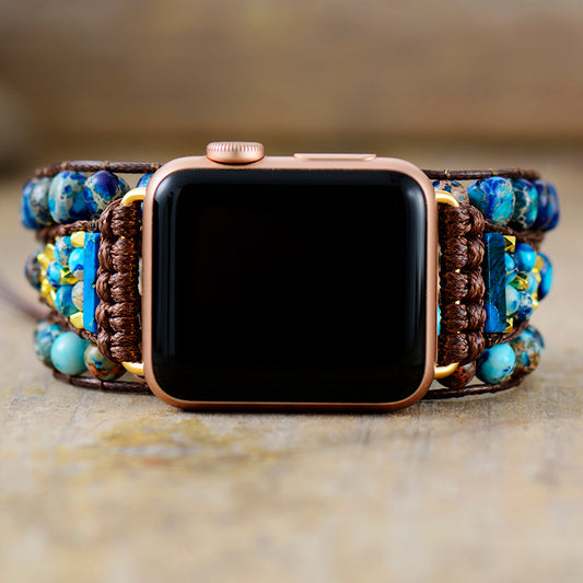 Handmade Blue Jasper Apple Watch Straps with Vegan Rope