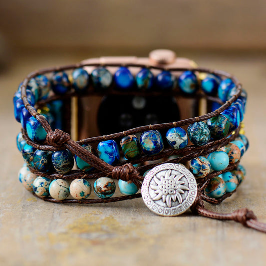 Handmade Blue Jasper Apple Watch Straps with Vegan Rope