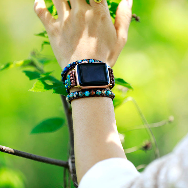 Handmade Blue Jasper Apple Watch Straps with Vegan Rope
