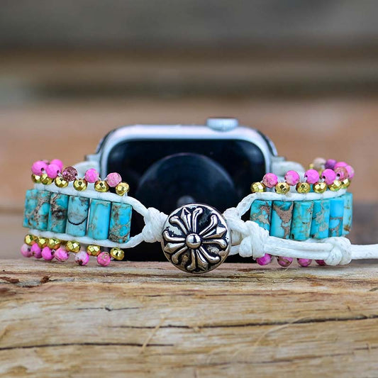 Handmade Blue Jasper and Hematite Apple Watch Bracelet with Vegan Rope
