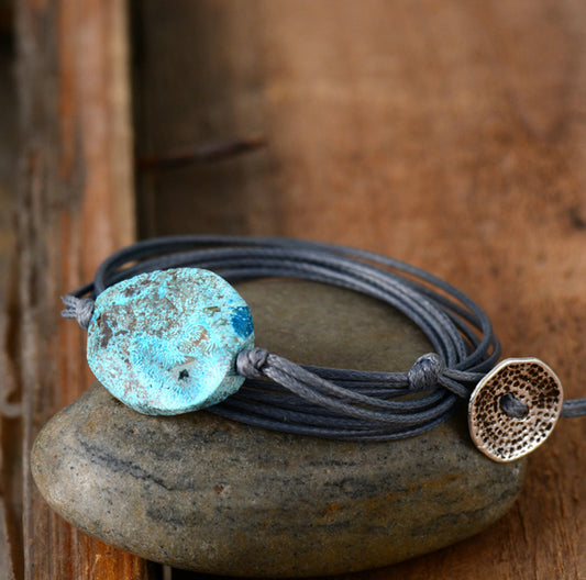 Handmade Natural Blue Jasper Stone with String Bracelet