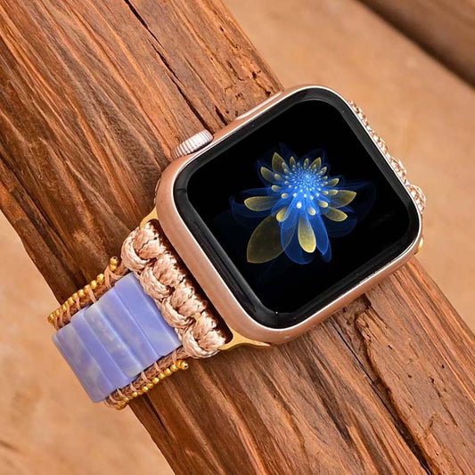 Handmade Blue Lace Agate Apple Watch Bracelet with Wax Rope