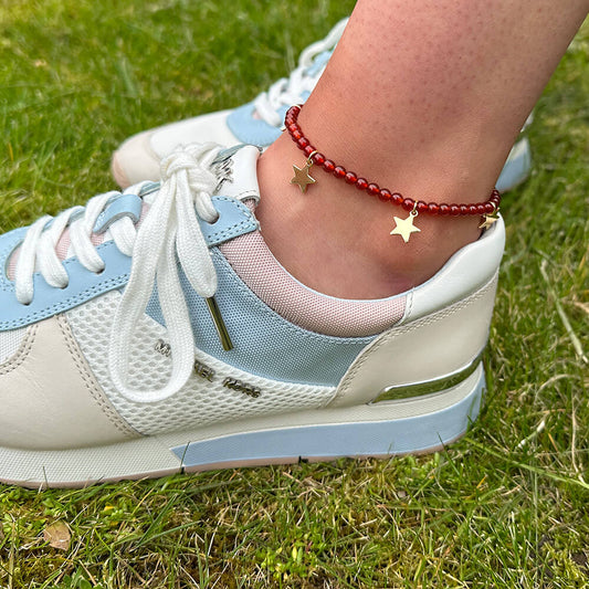 MantraChakra Carnelian & Heart Charm Anklet
