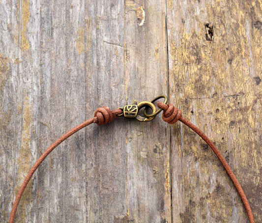 Handmade Leather Choker Necklace with Rose Quartz Stone - 15 Inches
