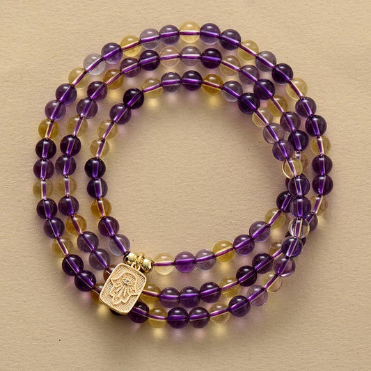 Handmade Citrine and Amethyst Mala with 108 6MM Beads
