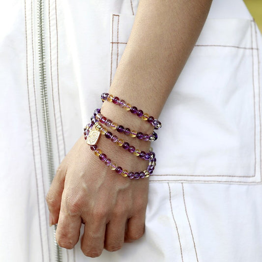 Handmade Citrine and Amethyst Mala with 108 6MM Beads