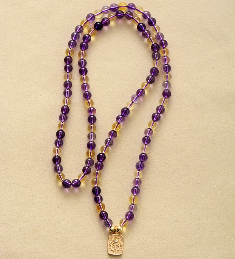 Handmade Citrine and Amethyst Mala with 108 6MM Beads