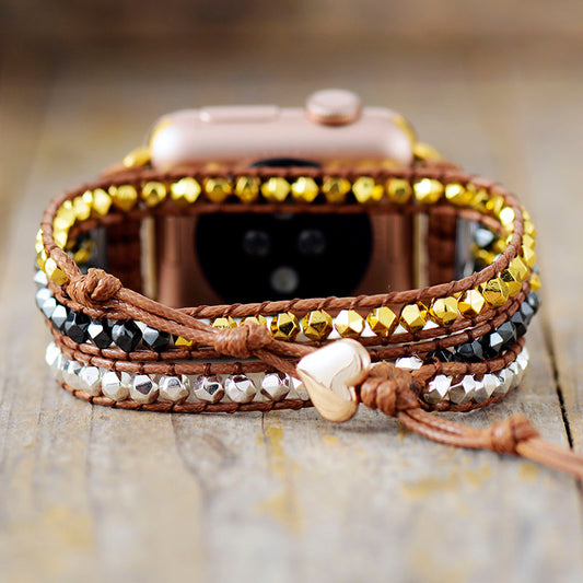 Handmade Hematite and Metal Apple Watch Straps with Vegan Rope