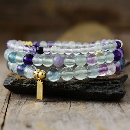 Handmade Fluorite Beaded Bracelet with a Gold Plated Tag