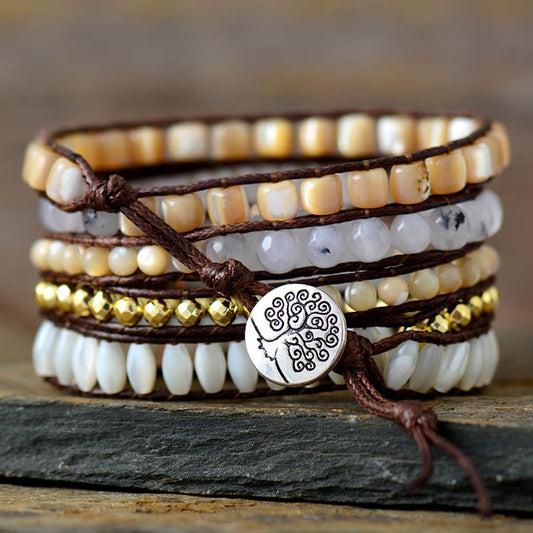 Handmade Natural Druzy Shell and Jade Wrap Bracelet