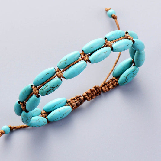 Handmade Turquoise Stone Cord Braided Stackable Bracelet