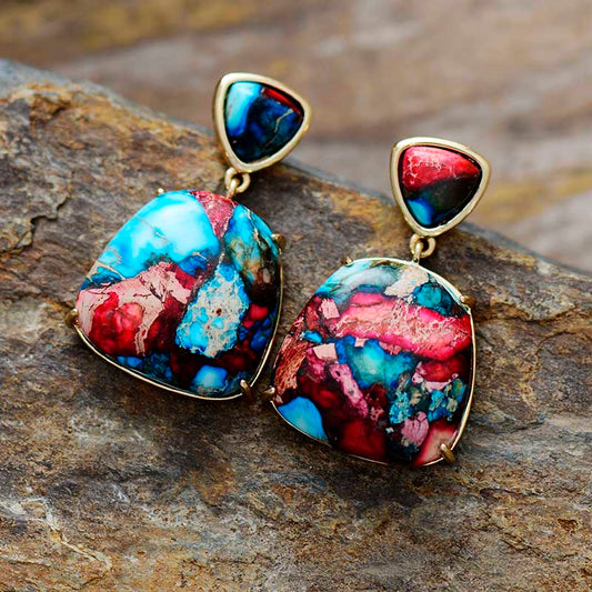 Handmade Flower Imperial Jasper Stud Earrings