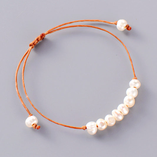 Handmade Natural Fresh Water Pearl Adjustable String Bracelet