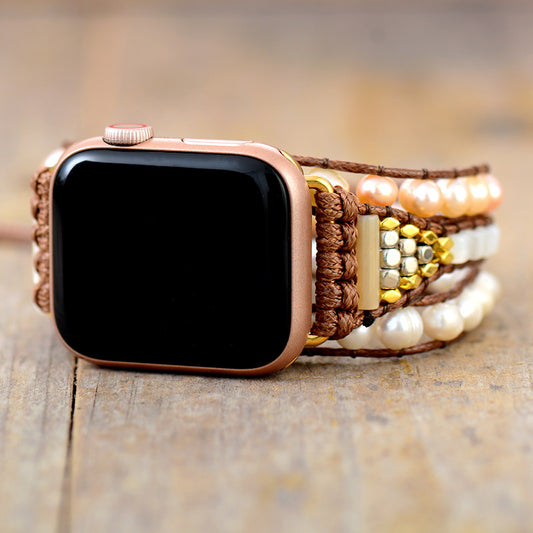Handmade Fresh Water Pearl Apple Watch Straps with Vegan Rope