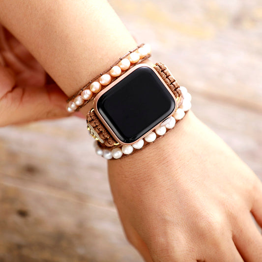 Handmade Fresh Water Pearl Apple Watch Straps with Vegan Rope