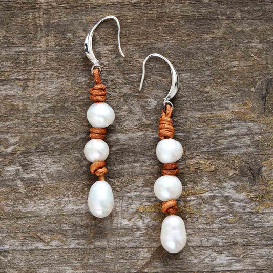 Handmade Fresh Water Pearls and Leather Earrings