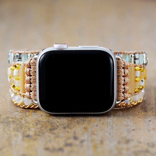 Handmade Pearl Beads and Metal Apple Watch Straps with Vegan Rope