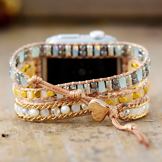 Handmade Pearl Beads and Metal Apple Watch Straps with Vegan Rope