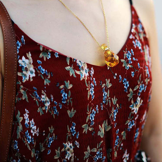 Natural Gold Quartz Stone Perfume Bottle Necklace