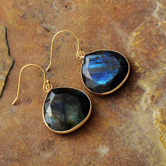 Handmade Gold Tone Labradorite Dangle Earrings