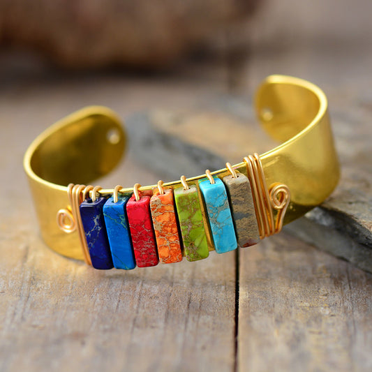 Handmade 7 Chakra Gold Cuff Bracelet
