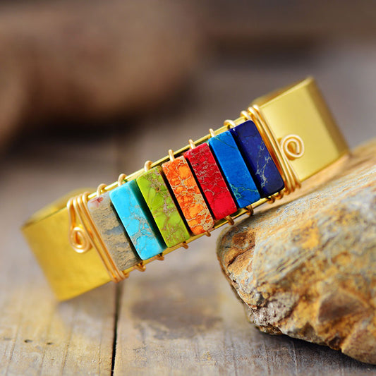 Handmade 7 Chakra Gold Cuff Bracelet